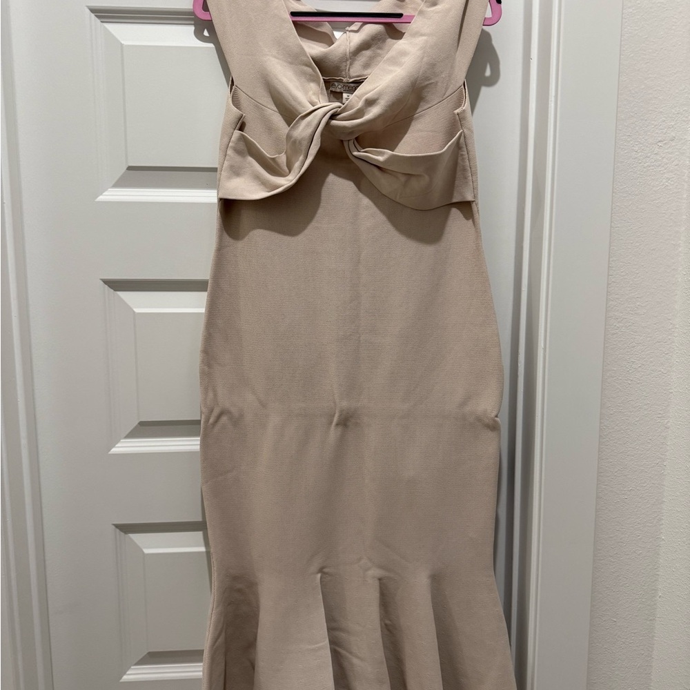 New York & Company Strapless Beige Dress with Knot Detail